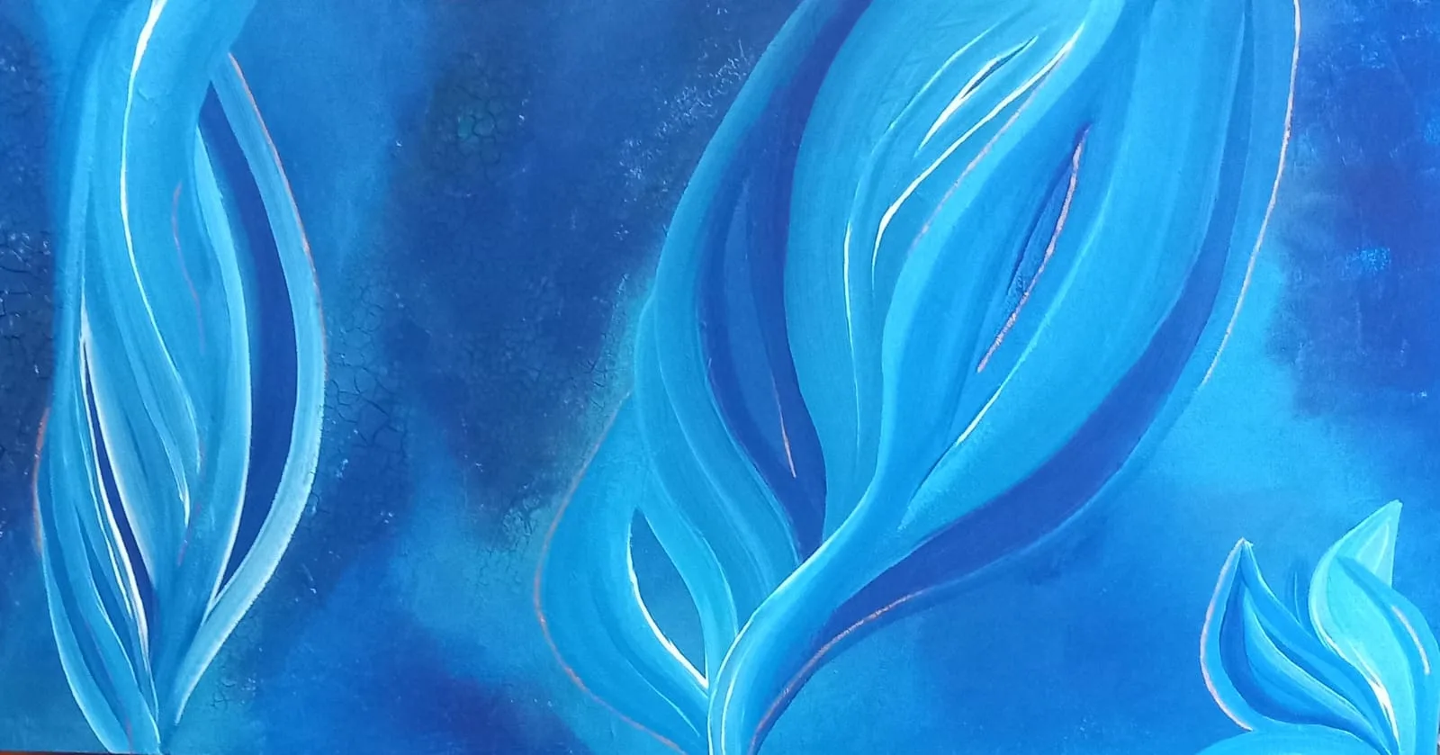 Blue tulip-like flames on a dark blue ground