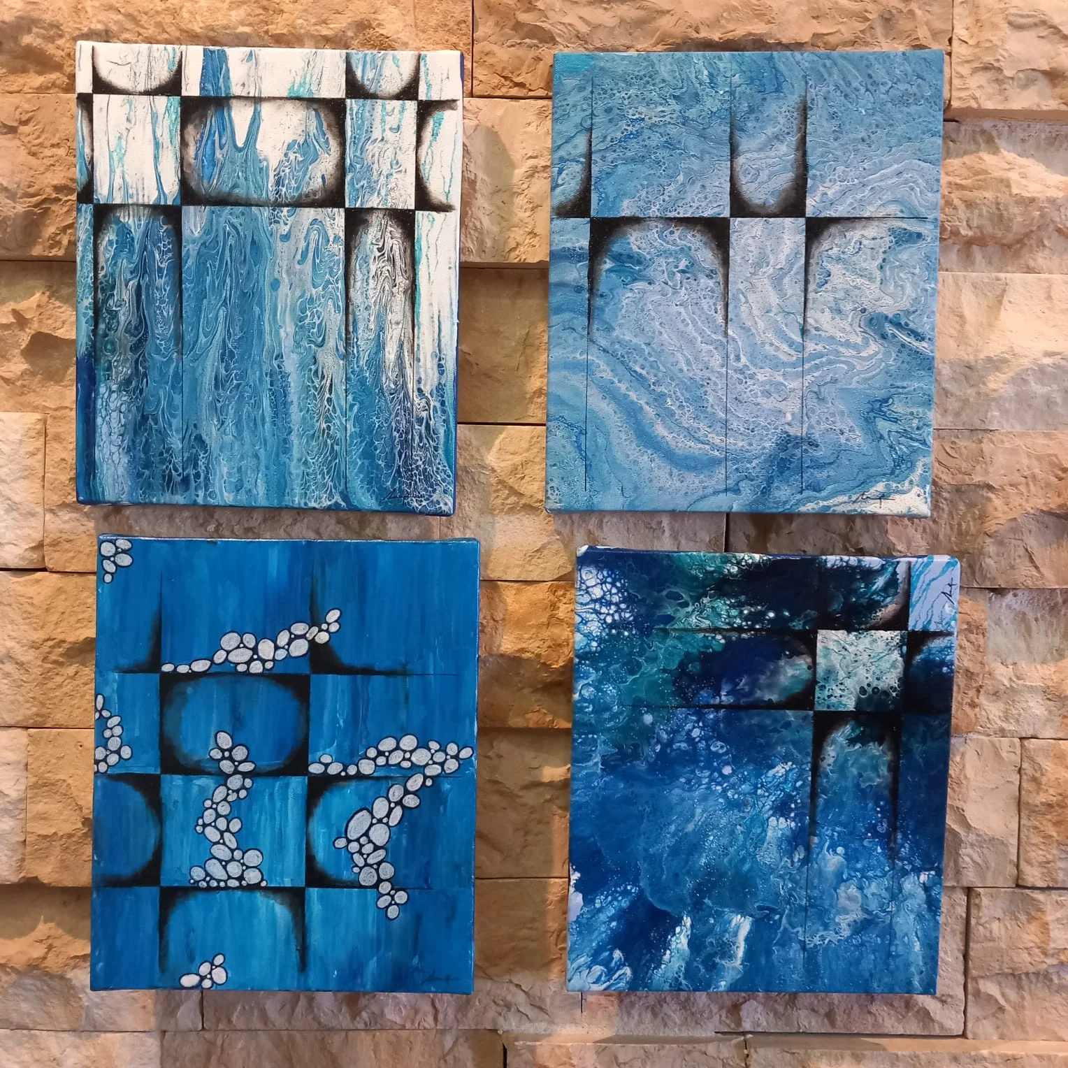 Four blue textured panels